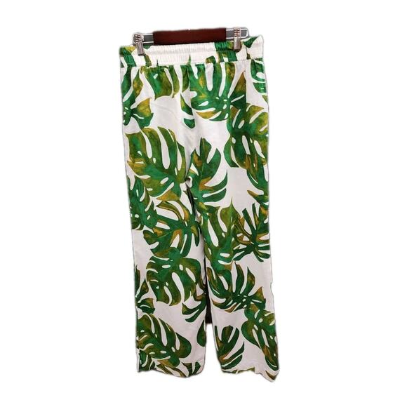 Joie Women's Size Small Wide Leg Linen Blend Aloha Tropical Palm Leaf Pants - Picture 3 of 5